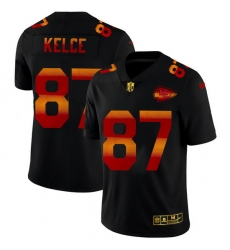 Kansas City Chiefs 87 Travis Kelce Men Black Nike Red Orange Stripe Vapor Limited NFL Jersey