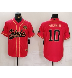 Men Kansas City Chiefs 10 Isiah Pacheco Red Gold Cool Base Stitched Baseball Jersey