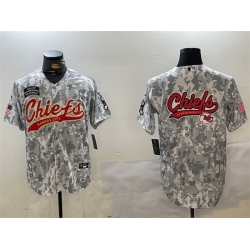 Men Kansas City Chiefs Team Big Logo 2024 Arctic Camo Salute To Service Stitched Baseball Jersey 2