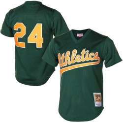 Men Nike Oakland Athletics 24 Rickey Henderson Green Throwback Stitched Baseball Jersey