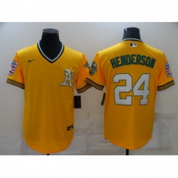 Men's Oakland Athletics #24 Rickey Henderson Gold Throwback Jersey