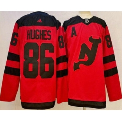 Men's New Jersey Devils #86 Jack Hughes Red 2023-2024 Stadium Series Stitched Jersey