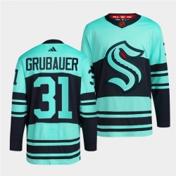 Men Seattle Kraken 31 Philipp Grubauer Ice Blue 2022 23 Reverse Retro Stitched Jersey