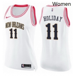 Womens Nike New Orleans Pelicans 11 Jrue Holiday Swingman WhitePink Fashion NBA Jersey