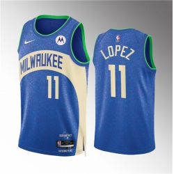 Men Milwaukee Bucks 11 Brook Lopez 2023 24 Blue City Edition Stitched Basketball Jersey