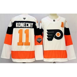 Men Philadelphia Flyers 11 Travis Konecny White 2024 25 With A Patch Stitched Jersey